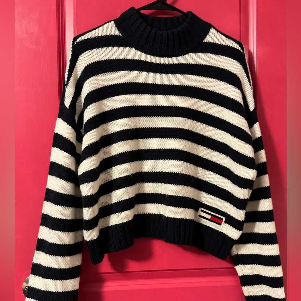 Tommy Hilfiger Black and White Striped Women's Sweater